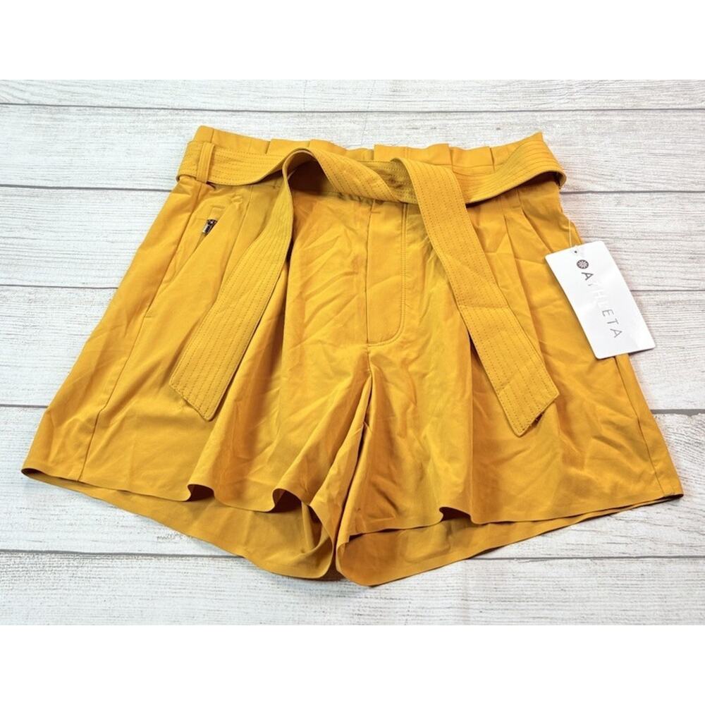 Athleta Skyline II Tuscan Gold Yellow Pleated Paper Bag Shorts Size 4